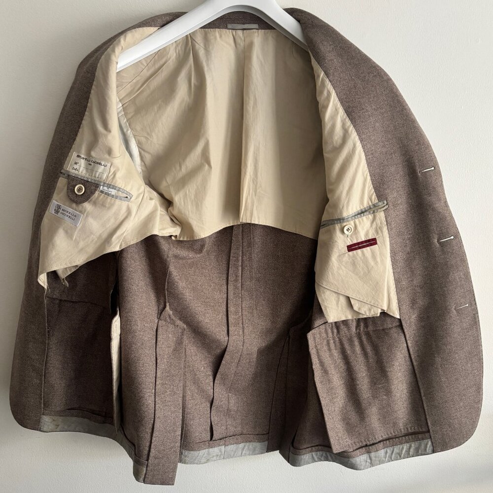 $5500 Brunello Cucinelli Wool Cashmere Herringbone Sport Coat Elbow Patch - 40 - Picture 12 of 16